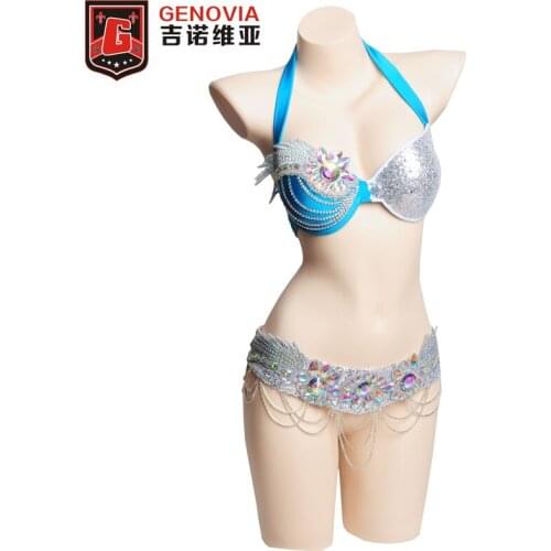 Women Belly Dance Costume Outfit Set Bra Top Belt Carnival Bollywood Performance Oriental Beads Costume Belly Dance Bra Belt