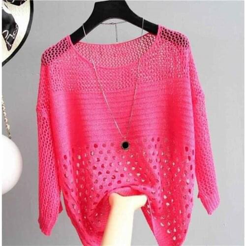 2021 Leisure White Hollow Out Mesh Top Women Thin Knitted Pullover Loose Summer Air Conditioning knitwear Pull Femme Tide H1451