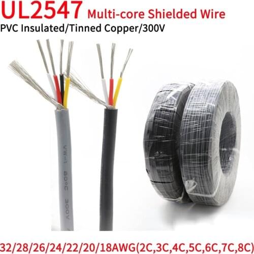 26AWG UL2547 Signal Shielded Cable PVC Insulated 2 3 4 Cores Amplifier Channel Audio Copper Wire Cord Headphone DIY Control Line