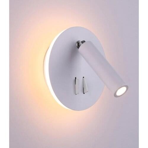 10W LED Wall Mount Light Fixture Adjustable Bedside Spotlight Circle Lamp DualSwitch Hotel Bedroom White/Black shell