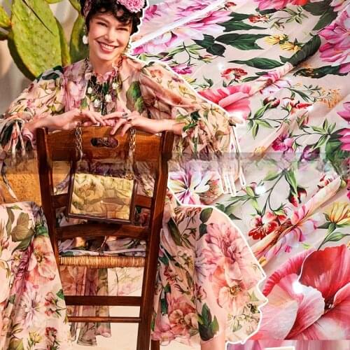 145cm*100cm designer fabric by the yard Romantic purple flower sea light and elegant chiffon digital printing handmade