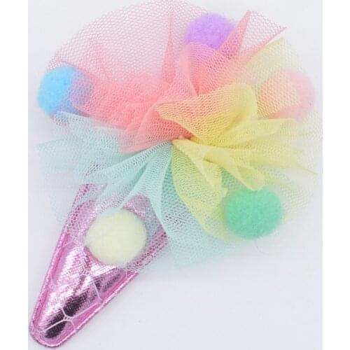 4Pcs Colorful Mesh Chiffon Ball Patches Ice Cream Applique for DIY Clothes Shoes Hat Headwear Hair Clips Decor Accessories P66