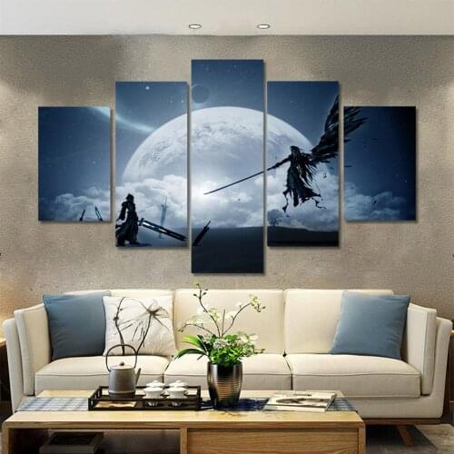 5 Piece Wall Canvas Final Fantasy Xv Game Art Silk Painting Living Room Cloud Vs Sephiroth Poster Prints Picture Home Decoration