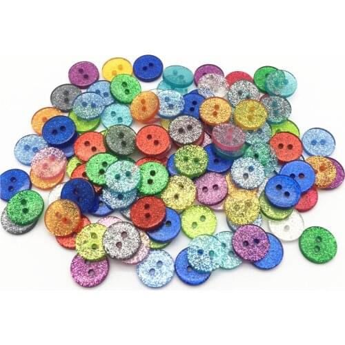 500pcs 13mm Mixed Glitter Sparkle Buttons Resin Round 2 Holes Dress Button Sewing Embellishments Scrapbooking Crafts