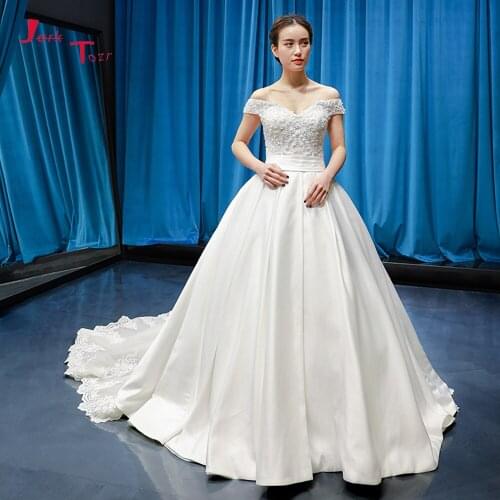 Abito Da Sposa New Special Off Shoulder Short Sleeve Lace Up Appliques Beading Sequins Satin Tulle Ball Gown Wedding Dress