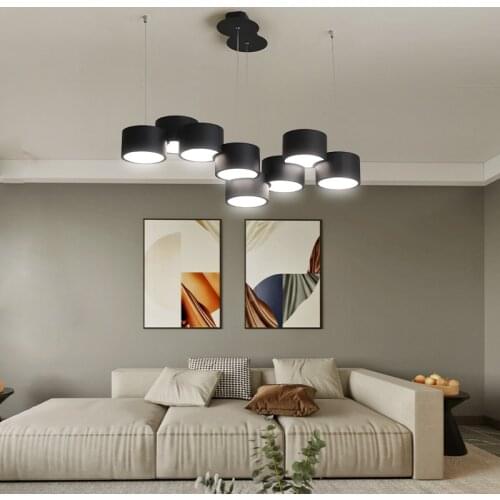 Black LED Chandelier lighting Geometric white decorative lighting Nordic living room dining office simple luxury Hanging lamp