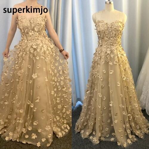 Real picture prom dresses 2020 sweetheart neckline hand made flowers 3d flowers a line long evening dresses