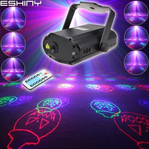 ESHINY NEW Remote MINI RGB Laser 12 Halloween Patterns Projector DJ Dance Disco Bar Family Party Xmas Lighting Light Show T181D3