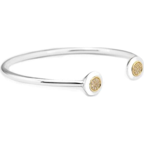 Signature Bangles with Light Yellow Gold Color & Clear Cubic Zirconia 100% 925 Sterling Silver Jewelry Free Shipping