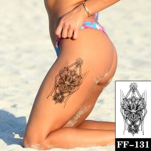 Geometric FlowerTai Chi Leaves Waterproof Temporary Tattoo Sticker Pearl Necklace Black Style Tattoos Body Art Arm Fake Tatoo