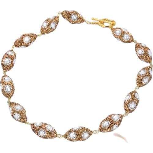 GG Jewelry Cultured White Keshi Pearl Yellow CZ Plated Oval Nugget Beads Necklace Lady Women Gift Jewelry