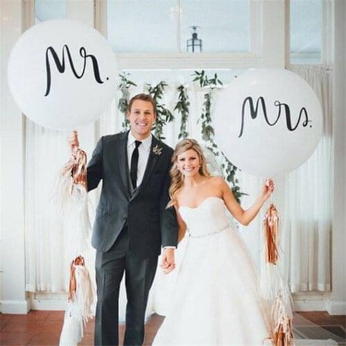 GIHOO 36inch Big Round White Print Mr&Mrs Latex Balloons for Happy Wedding Valentines Day Event decora Globos Supplies
