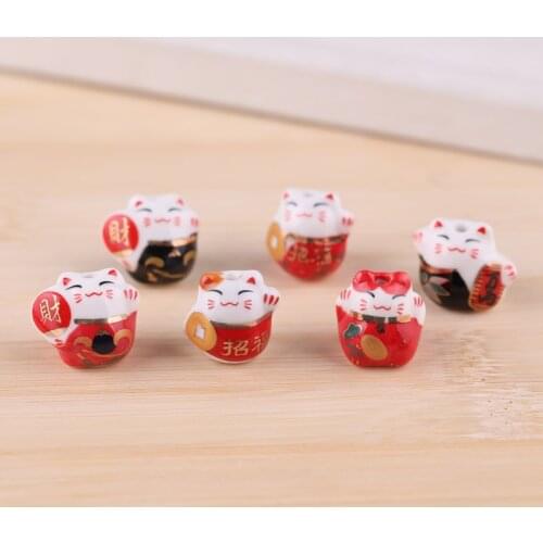 6pcs Lucky cat lucky lucky car ceramic car decoration desktop small decoration decoration