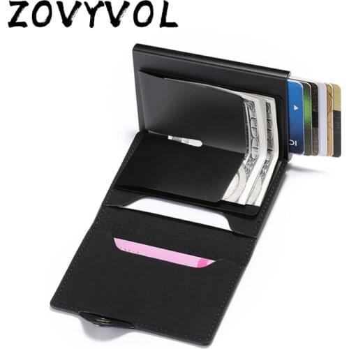 ZOVYVOL RFID Mens Leather ID Credit Card Holder Male Automatic Aluminum Alloy Business Double Layer Cardholder Wallet for Man