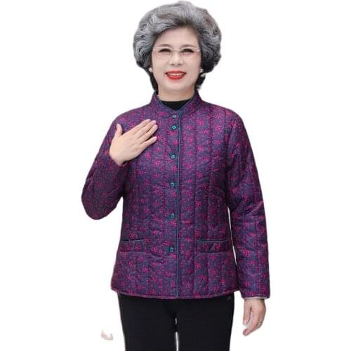 Elderly 60-70-80 Years Old Womens Coat Autumn Winter Warm Quilted Jacket Thin Light Liner Cotton Jacket Short Outerwear Tops