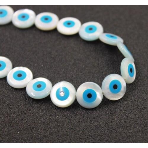 Hot wholesale 10mm eyes Natural White and blue shell stone Beads for DIY Fashion charms Necklace Bracelet making TRSB1027