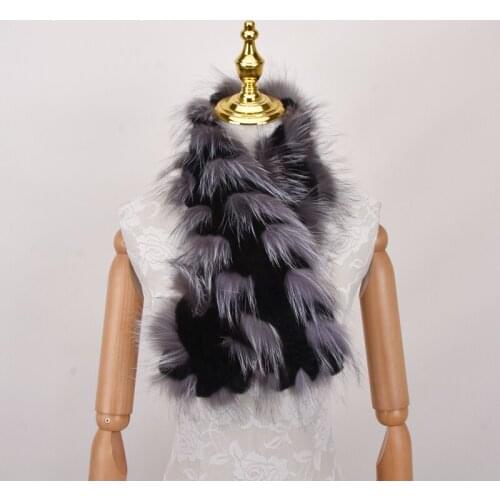 Genuine fox fur scarf for women real rex rabbit fur silver fox fur winter natural fur neck warmer