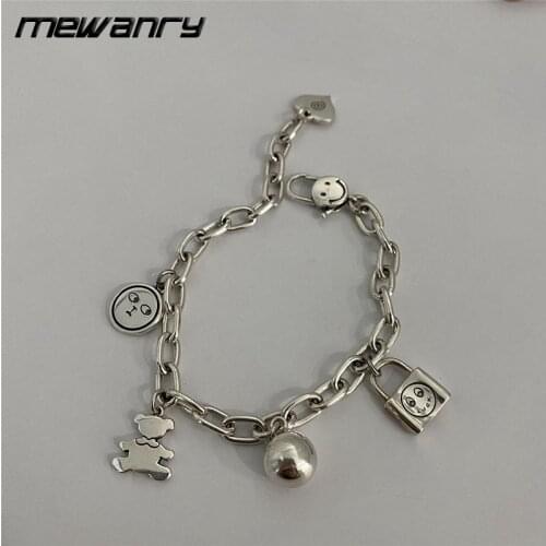 Mewanry 925 Sterling Silver Smiley Round Bead Bracelet for Girlfriends Vintage Simple Temperament Party Jewelry Gifts