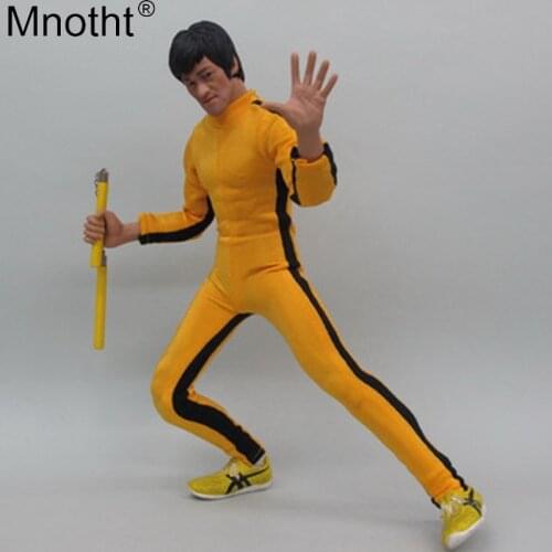 Mnotht 1/6 Scale Kung fu Bruce Lee Yellow conjoined clothes model Gym shoes Double bar suit toy for 12'' soldier action figure