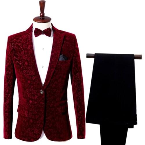 Fashion Mens 2 Pcs Groom Suits Performance Costume Singer Wedding Slim Fit Party C179