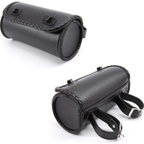 Motorcycle Fork Bag PU Leather Handlebar Tool Pouch Sissy Bar Roll Storage Bag with 2 Straps
