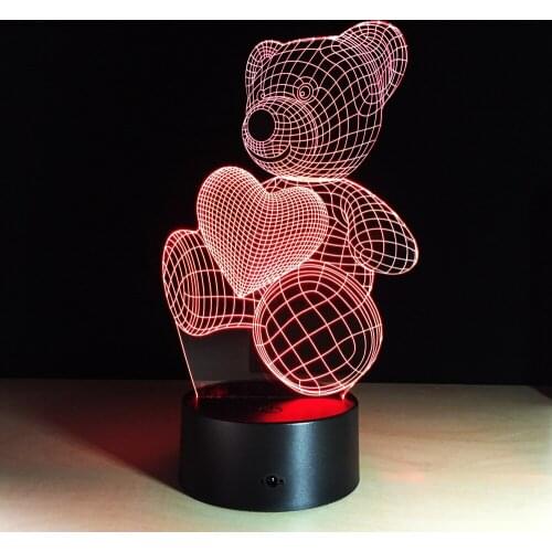 Cartoon Cute Heart Bear Shape Acrylic LED Lamp 3D Baby Night Light Sleeping Lighting 7 Colors USB Children Gift Drop Shipping