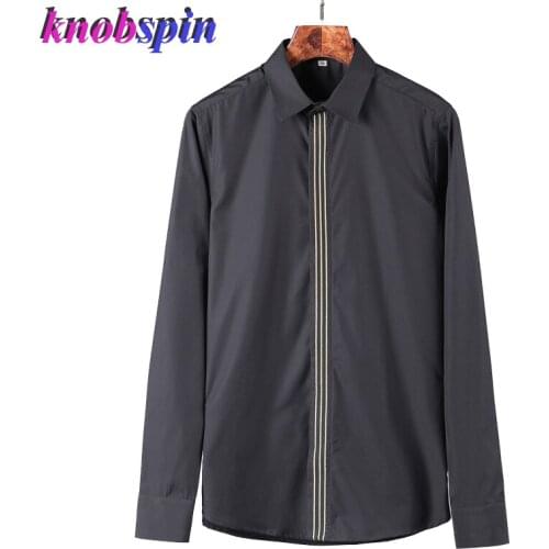 Gold Line Embroidery design Long sleeve Shirt men 2019 Brand New Slim Business male dress Shirts High quality Cotton Camisas