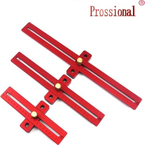 New Aluminum Alloy 170/270/370mm Scale Measure Scribing Ruler Woodworking T-type Hole Ruler Marking Tool