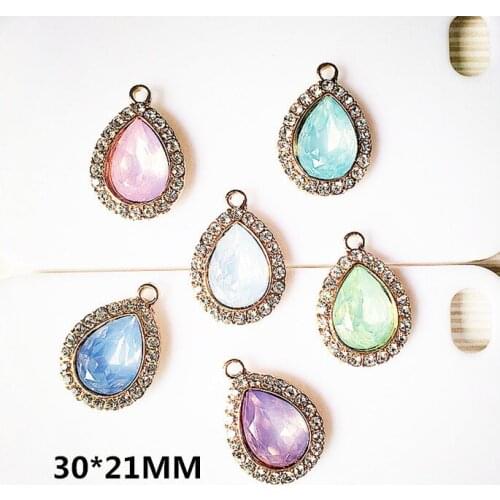 Wholesale 30pcs/lot Rhinestone/Crystal Decoration Alloy gold Tone Water droplets Shape Charms Diy Necklace Jewelry Pendants