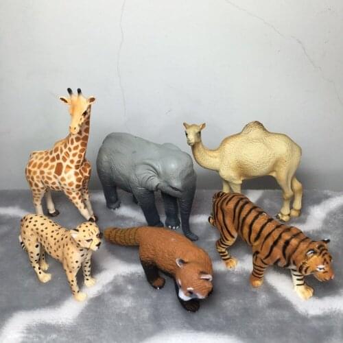 Plastic pvc figure wild animal model elephant giraffe leopard 6pcs/set