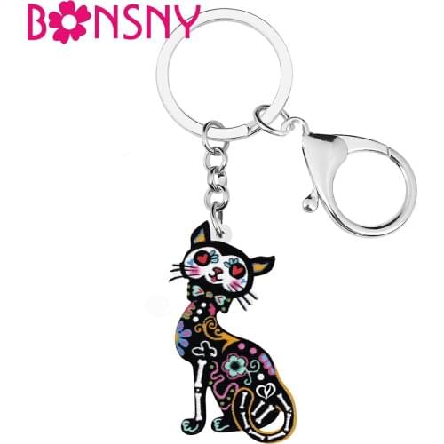 BONSNY Acrylic Halloween Cute Flowers Skull Skeleton Cat Kitten Earrings Drop Dangle Novelty Jewelry For Women Girls Gifts