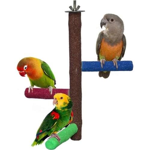 Natural Wood Stand Parakeet Toys Bird Cage Accessories For Parrots Conure Supplies Budgie Platform Hanging Multi Branch Perch
