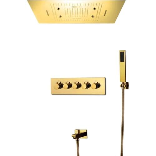 Luxury Thermostatic Shower Set Polished Gold Showers Rainfall Showerhead Big 600*800mm Bathroom Shower Systems Massage SPA