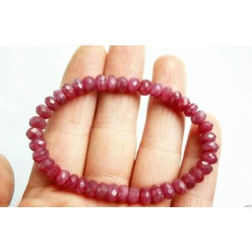 Handmade 5x8mm Faceted Natural Red Ruby Jade Beads stretchy Bracelet 7.5"