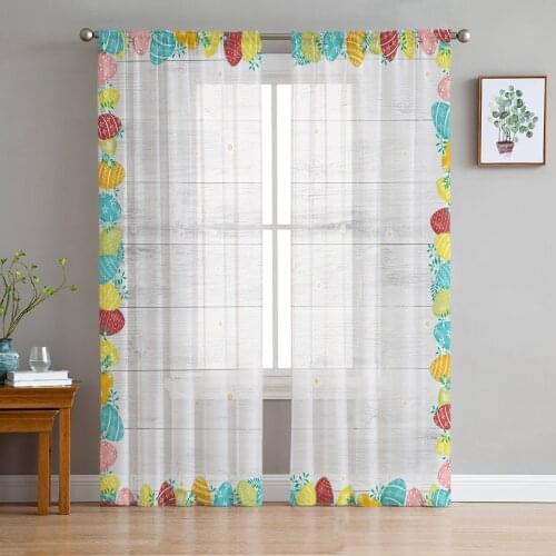Easter Eggs Border Daisies Sheer Curtains Window Tulle Curtains For Living Room Bedroom For Kitchen Veiling Curtains Decoration