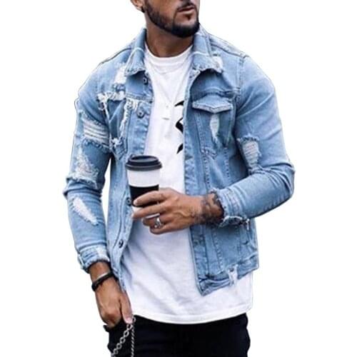 2021 spring and autumn fashion mens denim jacket casual ripped mens jacket Mens Luxury Denim Jacket