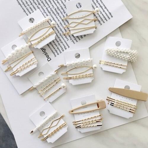 3Pcs/lot Pearl Hair Clip for Women Korean Metal Hairclip Girls Hair Clips Simple Geometric Hair Clip Barrette Hair Accessories