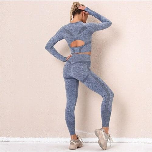 Women Sport Suit Seamless Clothing Set Workout Gym Long Sleeve Fitness Top High Waist Seamless Energy Workout Leggins Tracksuits