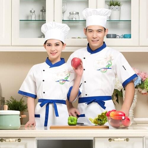 2018 New Hotel Chef Uniform Suit Short Sleeved Chef Jacket Restaurant Waiter Kitchen Uniform Cooking Clothes Plus Size B-6040