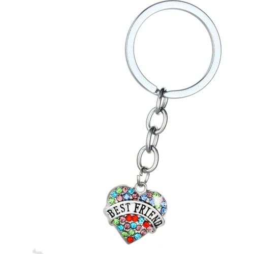 36PC Best Friend Colorful Crystal Rhinestone Heart Charm Pendant Keychains Keyring Women Men Best Friend Gift Friendship Jewelry