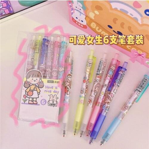 6Pcs/Set Style 0.5mm Water-based Gel Pen Black Ink Pen Maker Pen School Office Supply Stationery For Student
