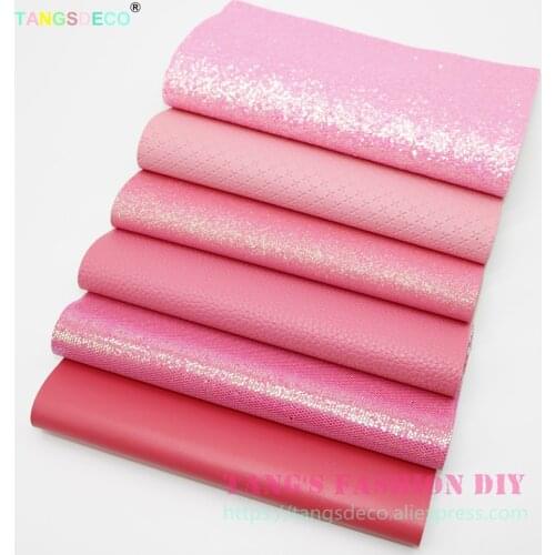 6pcs---20x22cm DIY Hair Bow Material Hot Pink Color Mix DIY PU Synthetic Leather Set