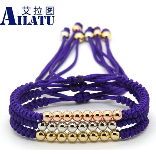 Ailatu 10pcs/lot Best Gift Fashion Jewelry 6mm Purple String Mix Colors Braiding Macrame Cz Beads Bracelet
