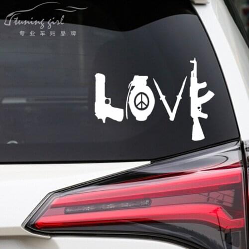 Car Stickers LOVE Gun Weapon Arms Funny Peace Creative Decals For Windshield Vinyls Auto Tuning Styling D10