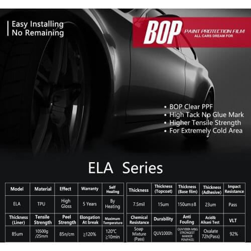 BOP ELA Paint Protection Film super stretched high elongation strong tensile strength ppf brand