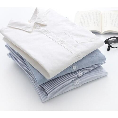 Brand Cotton Oxford Womens Shirt 2021 Autumn New Woman Casual Tops and Blouse Comfortable White Blue College Style Shirts