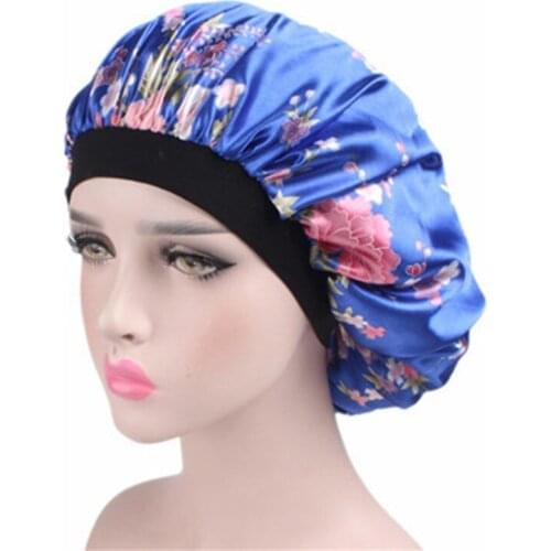 Quick Hair Drying Women Wide-breasted Satin Night Sleep Hat Hair Bonnet Hat Silk Head Cover Wide Elastic Band Shower Cap