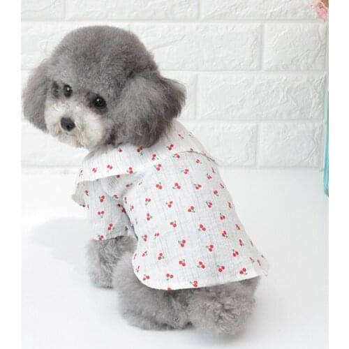 Chihuahua Summer Cotton Dress Pet Dog Summer Clothes for Small Dogs Clothing Yorkshire Cherry Print Cool Shirt Ropa Perro S-2XL