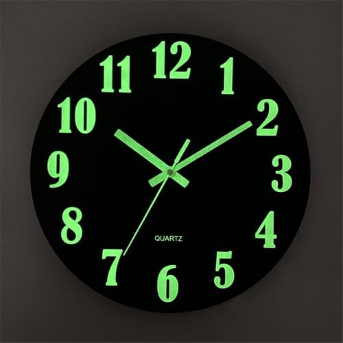 12 Inch Wooden Wall Clock Luminous Number Hanging Clocks Modern Quiet Dark Glowing Wall Clocks For Living Room Bedroom