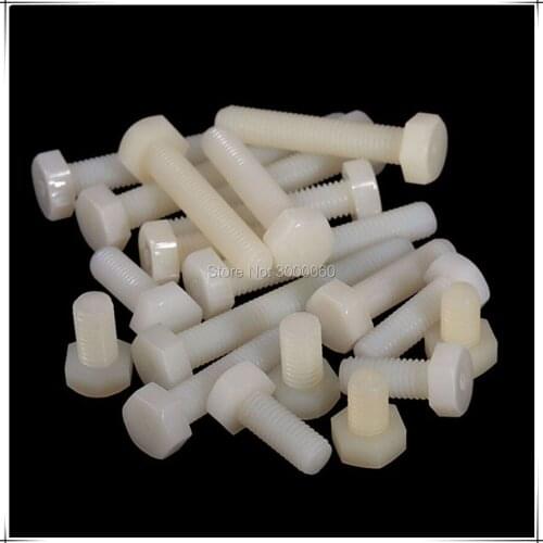 DIN933 M4 M5 Fully Threaded White Nylon Plastic Insulation Hex Bolt Hex Head Screw 200pcs/lot